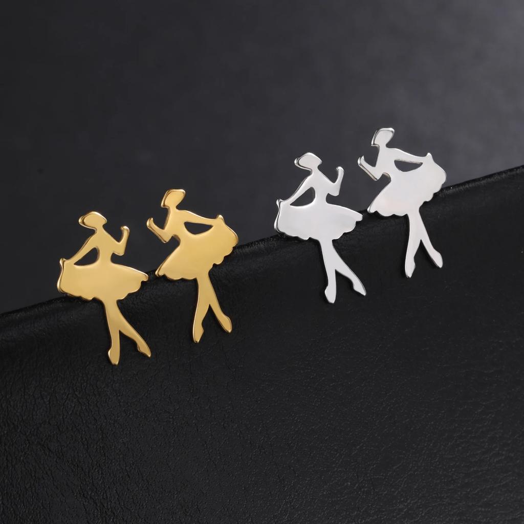 Teamer Ballet Danceing Beauty Girl Stud Earrings For Women Girls Stainless Steel Fashion Jewelry Valentine's Day Gift 2026 New