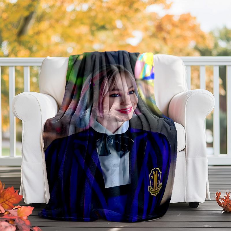 1pc Addams Family Wednesday Enid Theme Blanket - Digital Print, Polyester, Cozy for All Seasons, Perfect for Outdoor, and Travel