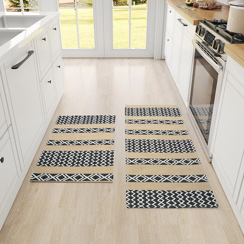 Tappetino da cucina intrecciato effetto lino, Tappeto da pavimento antiscivolo in misto poliestere-cotone, Resistente a olio/macchie, Tappeto da cucina assorbente antiscivolo