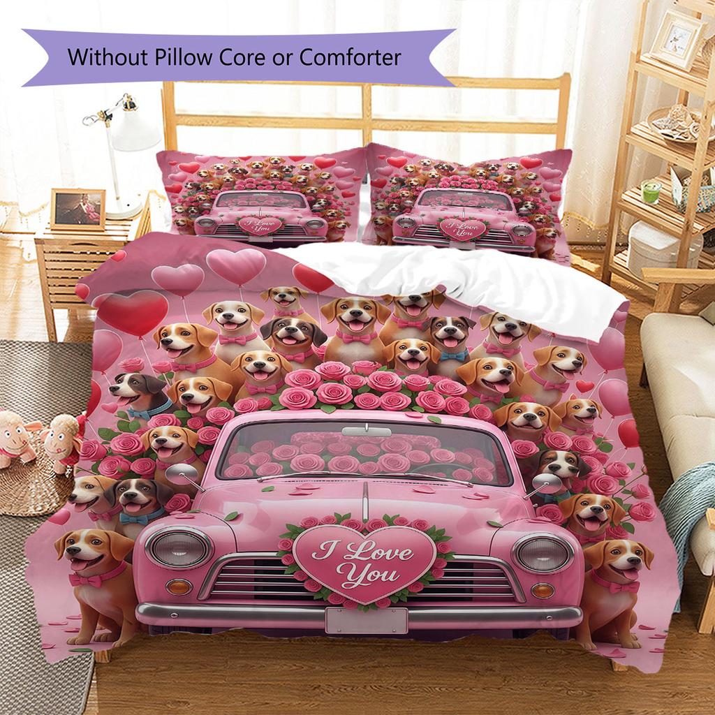 Trucks animals Pattern Bedding Quilt Set Quilt Cover Pillowcase Home Decoration Birthday Gift (1 * duvet cover + 2 * pillowcase, without core)