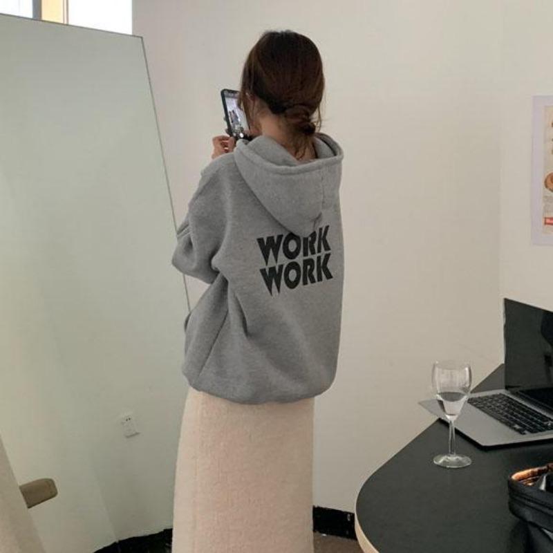 Women Long Sleeve Hooded O Neck Loose Pullovers Female Tops Solid Color Sweatshirts