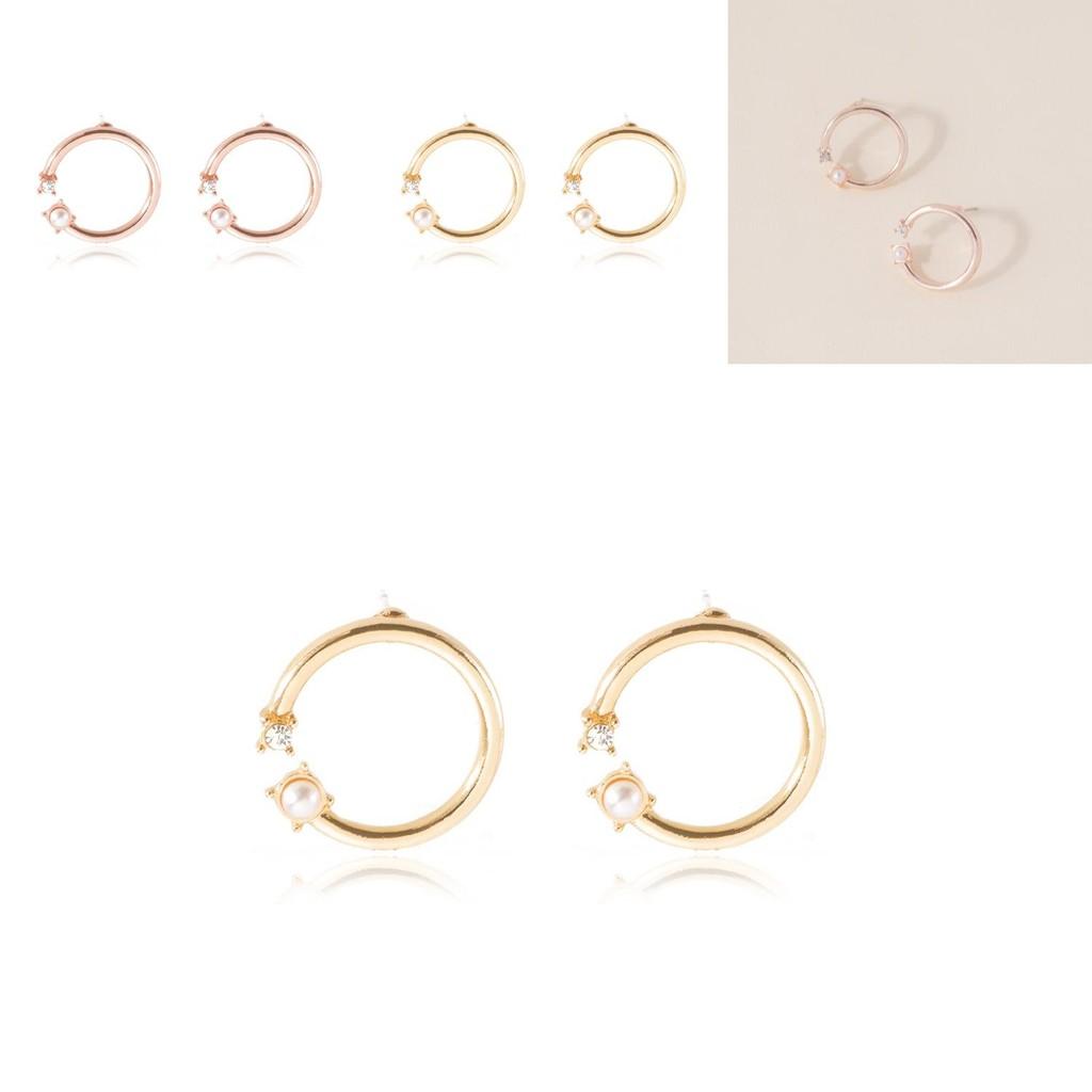 Fashionable European Style Round Pearl And Diamond Stud Earrings For Women