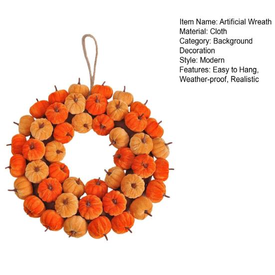 40CM Artificial Cloth Pumpkin Wreath Indoor Outdoor Front Door Wall Hanging Fake Pumpkin Garland Autumn Halloween Thanksgiving Day Harvest Festival