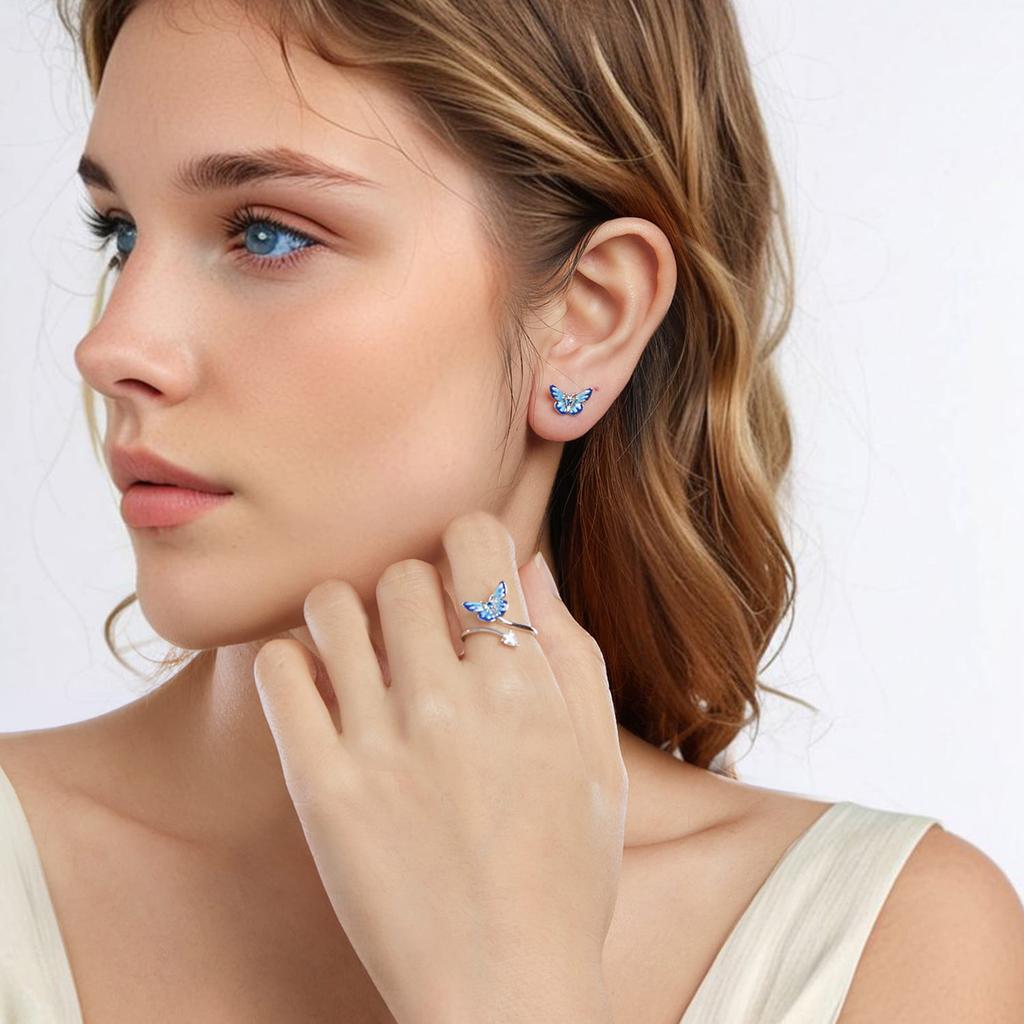 Silver universal ring blue butterfly silver 925