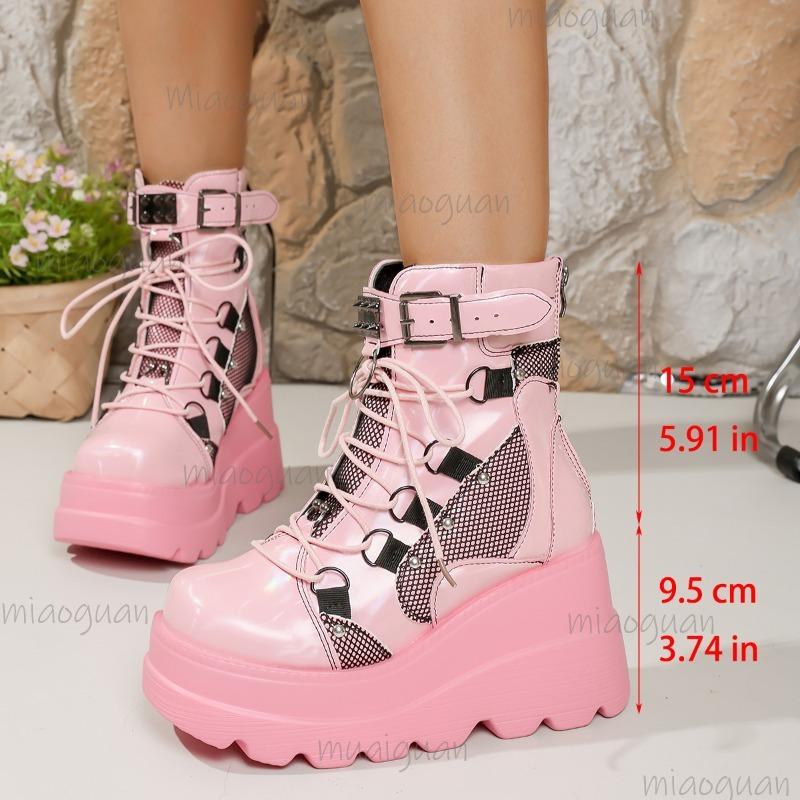 Women's Platform Ankle Boots Street Style Chunky High Heel Short Boots Size35-43 Comfortable Booties Height Increase Botas Mujer