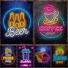 Neon Beer Metal Tin Label Food Poster Cafe Iron Plate Mural Bar Club Red Wine Cocktail Wall Decoration Restaurant Popcorn Pla