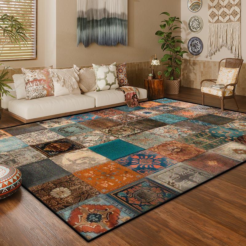 America Style Retro Geometric Large Living Room Carpet Boho Decoration Home Sofa Coffee Tables Mat Washable Non-slip Bedroom Rug