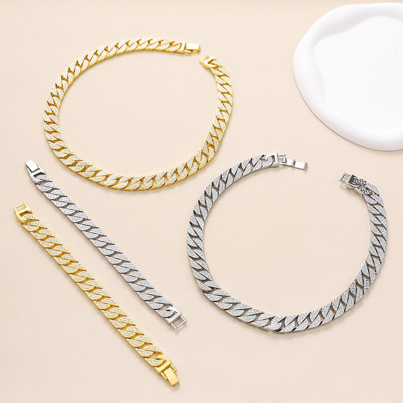 Trendy Cuban Chain Full Of Diamonds, Thick Necklace, Bracelet Combination, Hip-Hop Street Hipster Personality Rap Accessories