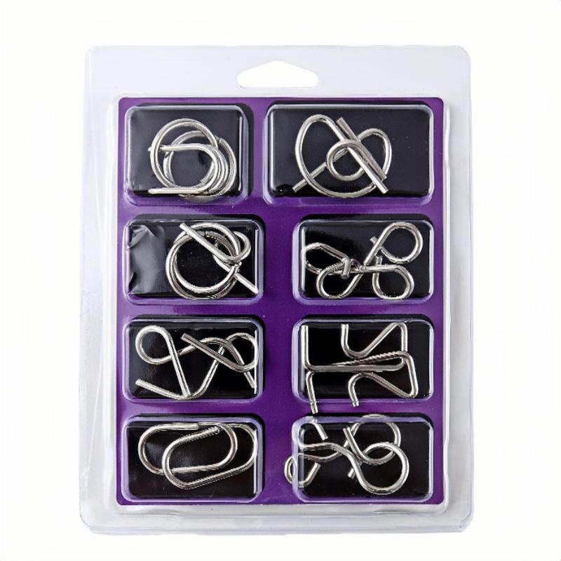 Devítičlenná kovová dětská hlavolamová hračka pro dospělé, volnočasová, snižující stres, inteligenční spona, 8dílná sada s odnímatelnou sponou