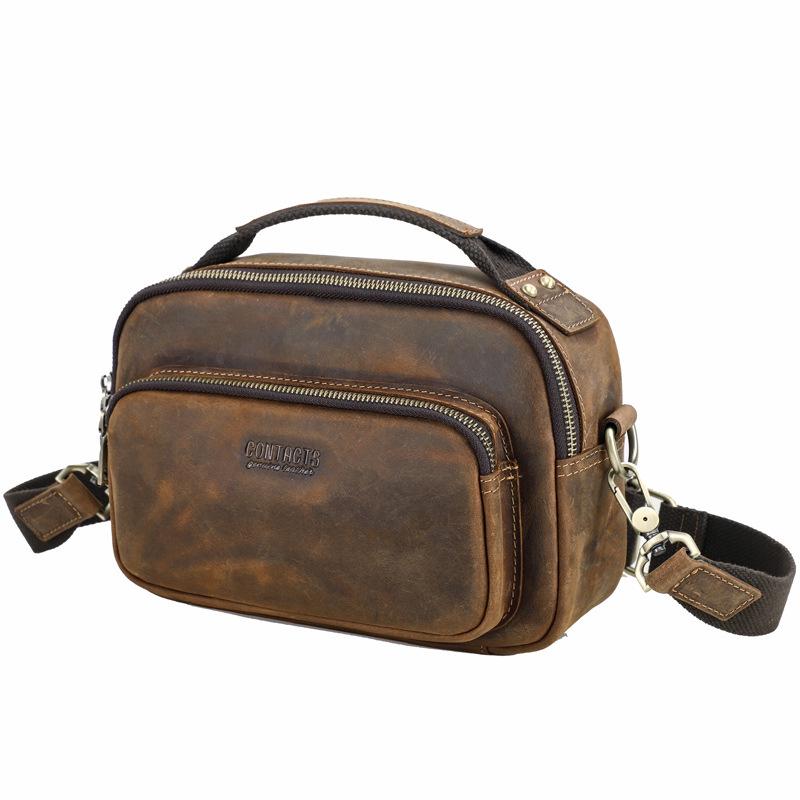 Black Angel Retro Crazy Horse Leather Crossbody Bag for Men - Fits 7.9  iPad, Genuine Leather, Single Shoulder, Casual Handbag