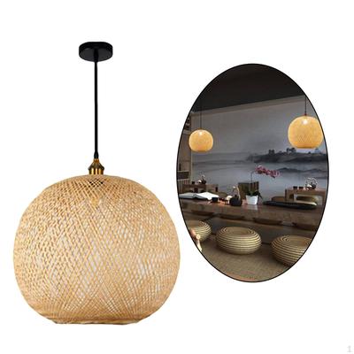 Lantern Pendant Lighting Rattan Single Light Weaving Natural Wooden Ceiling Hanging Beige