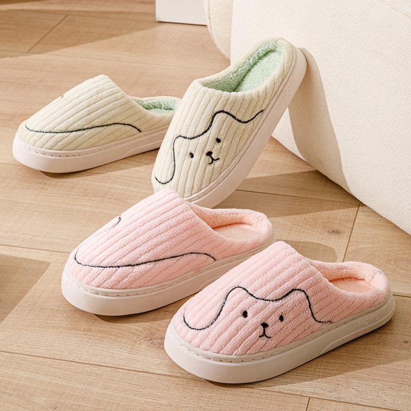 Cute cartoon cotton slippers autumn and winter indoor women's home use warm, comfortable and lightweight thick-bottomed couple hair slippers men