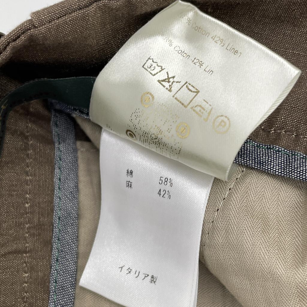 BERWICH Brown Scotch Cotton Linen Solid 2-Pleated Cropped Pants Bottoms 44 BrownUsed