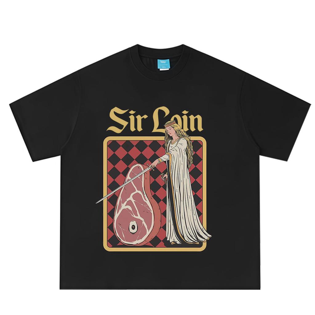 Sir Loin Steak Ritter Lustiges Meme T-Shirt Unisex Unisex Mode T-Shirt Sommer Kurzärmelig Locker Lässig Baumwolle Übergroße T-Shirts