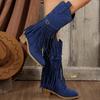 2025 Winter Women Fringes Thick Heel High Boots Suede Pointed Toe Outdoor Fashion Platform Shoes Willow Nails Pumps Women Shoes