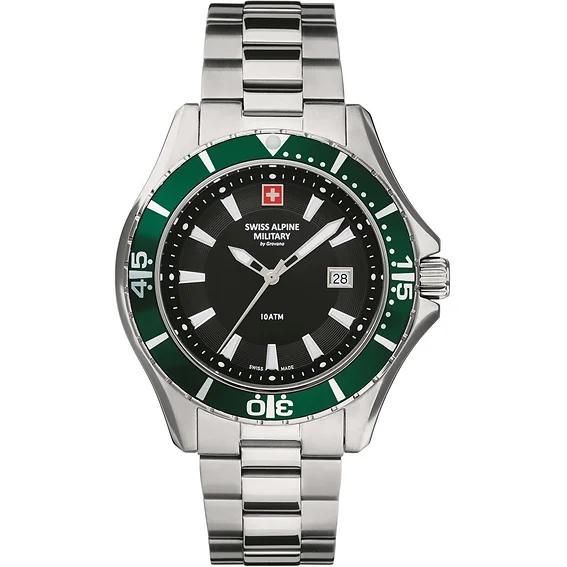 Swiss Alpine Military van Grovana Nautilus zwarte wijzerplaat quartz 7040.1134 100M herenhorloge zwart