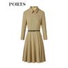 PORTS Women's Houndstooth Shirt Collar Pleated Dress