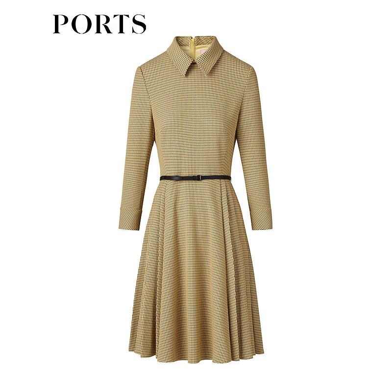 PORTS Women's Houndstooth Shirt Collar Pleated Dress