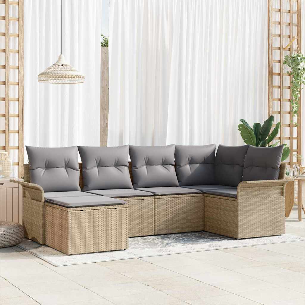 Garden Sofa Set with Cushions 6 pcs Beige Poly Rattan