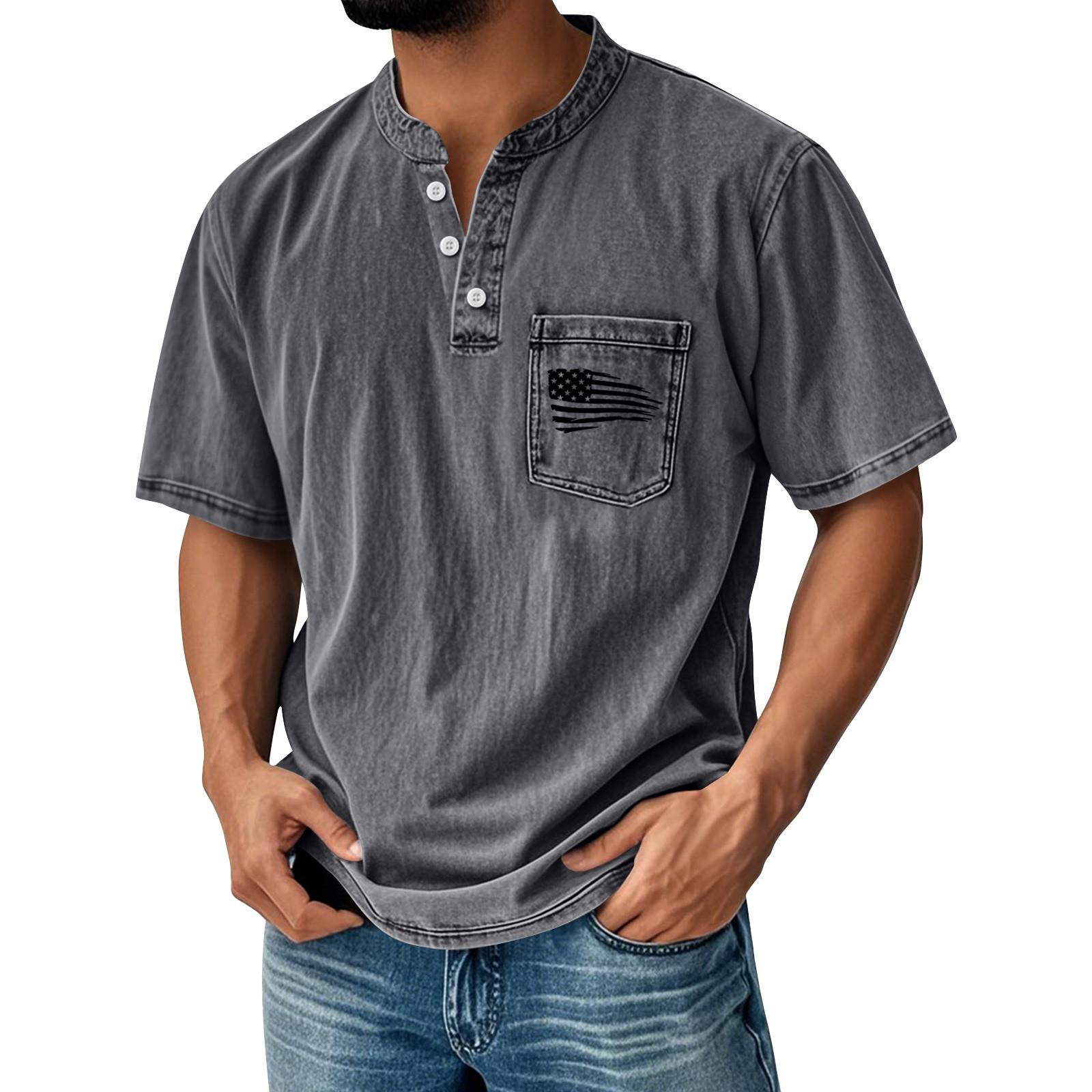 

Мужская летняя футболка с круглым вырезом и коротким рукавом, универсальная повседневная рубашка на пуговицах XL