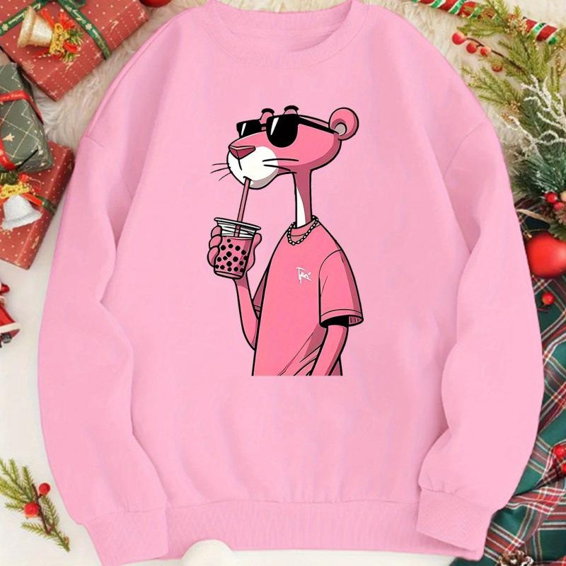 TUME Women's Cartoon Sweatshirt - Loose Casual Plus Size Round Neck Hoodie