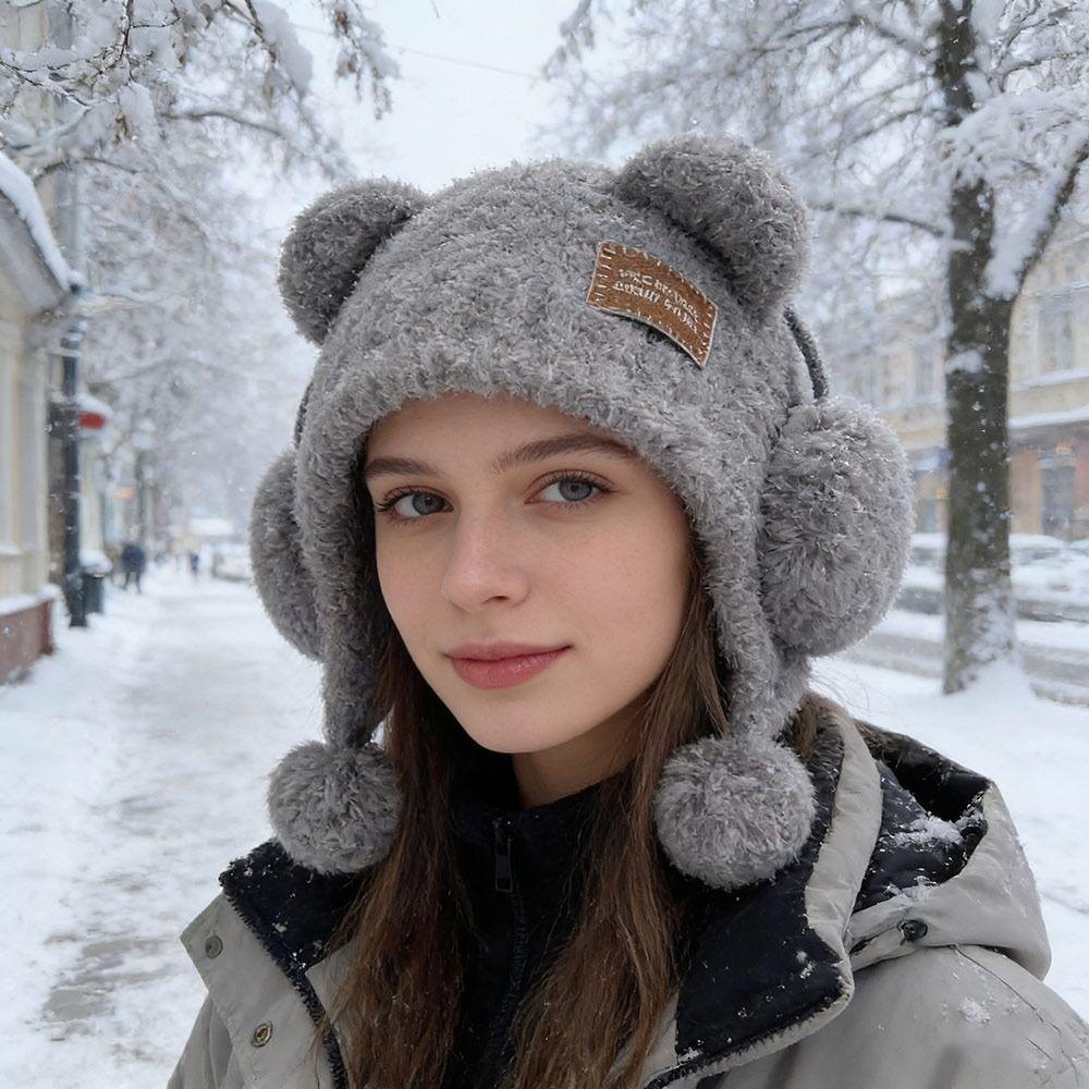 New Fluffy Bear Ears Hat Warm Balaclava Hat Wool Hat Winter