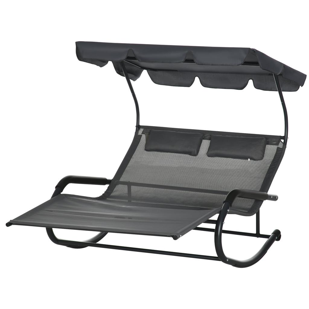 Double Sun Lounger for 2 People, Incl. Cushions and Canopy, 200 Cm X 139 Cm X 140 Cm. Dark Gray
