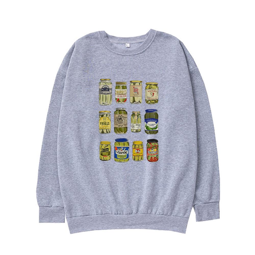 Retro Jarred Pickles Pattern Round Neck Hoodie