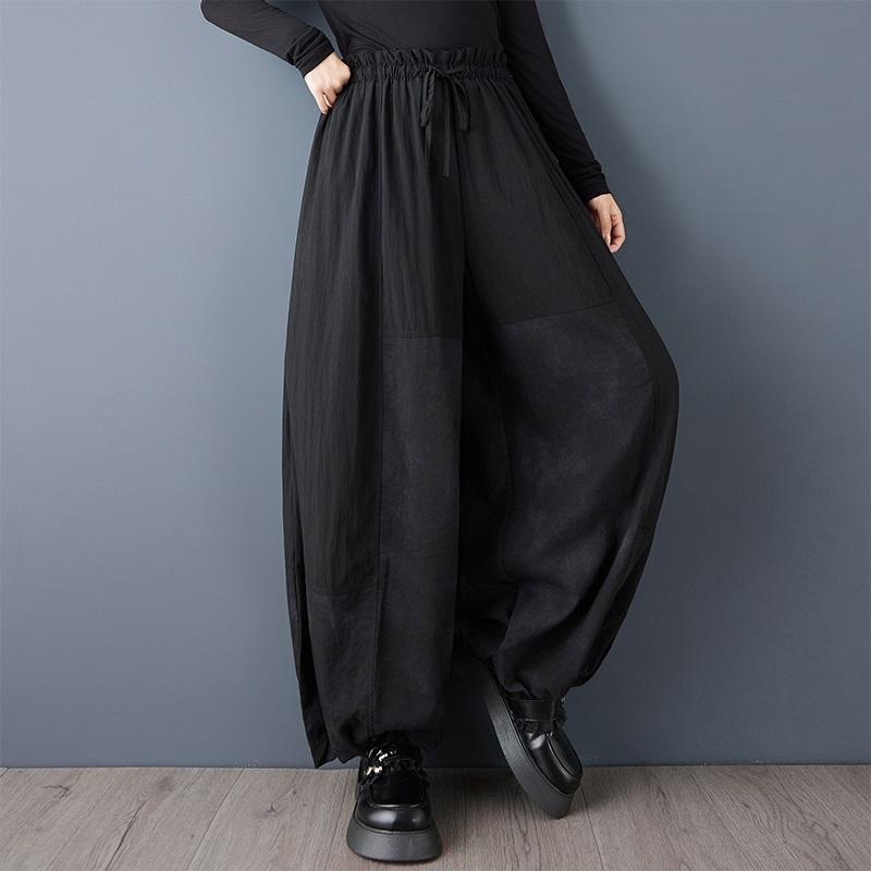 Plus Size Black Vintage High Waist Casual Loose Spring Autumn Wide Leg Pants Women Trousers