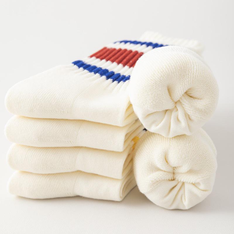 Trendy Japanese Thick Striped Slouch Socks - Retro Towel Bottom Mid-Calf Style for Men & Women