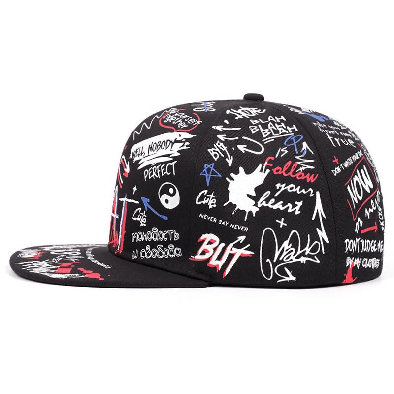 Unisex czapka z daszkiem w stylu ulicznym z graffiti, z regulowanym dopasowaniem, dla fanów hip-hopu