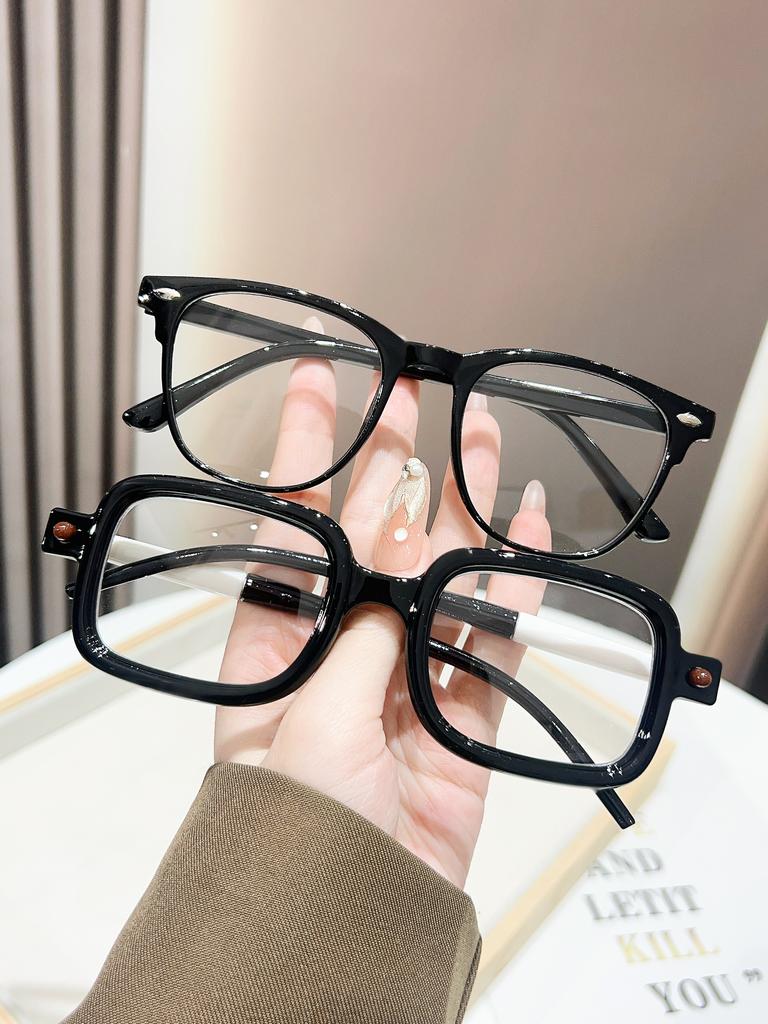 2Pcs Classic Fashion Black Mixed Frame Glasses Set Simple and Versatile Design Suitable for Daily Commuting