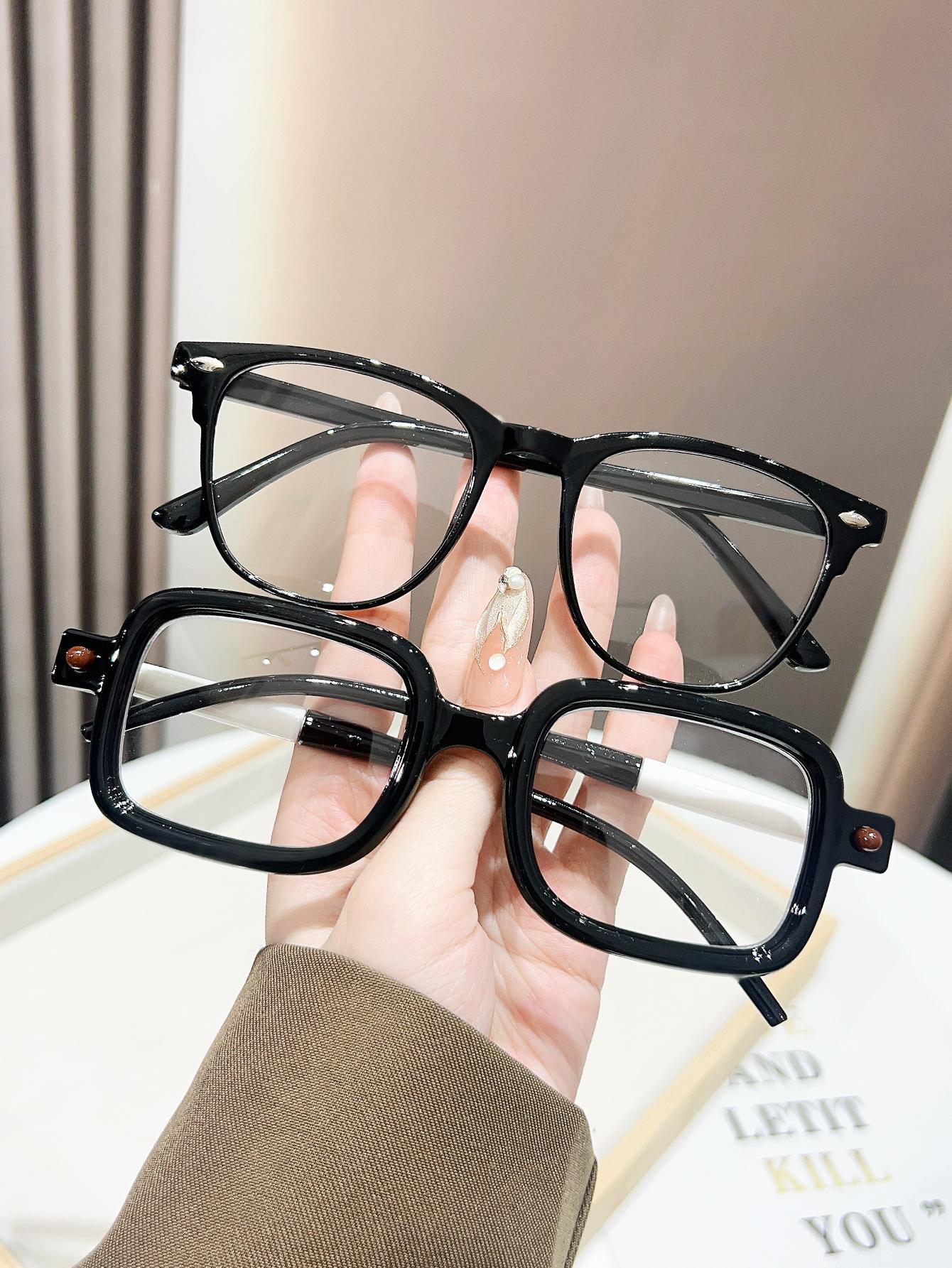 

2Pcs Classic Fashion Black Mixed Frame Glasses Set Simple and Versatile Design Suitable for Daily Commuting