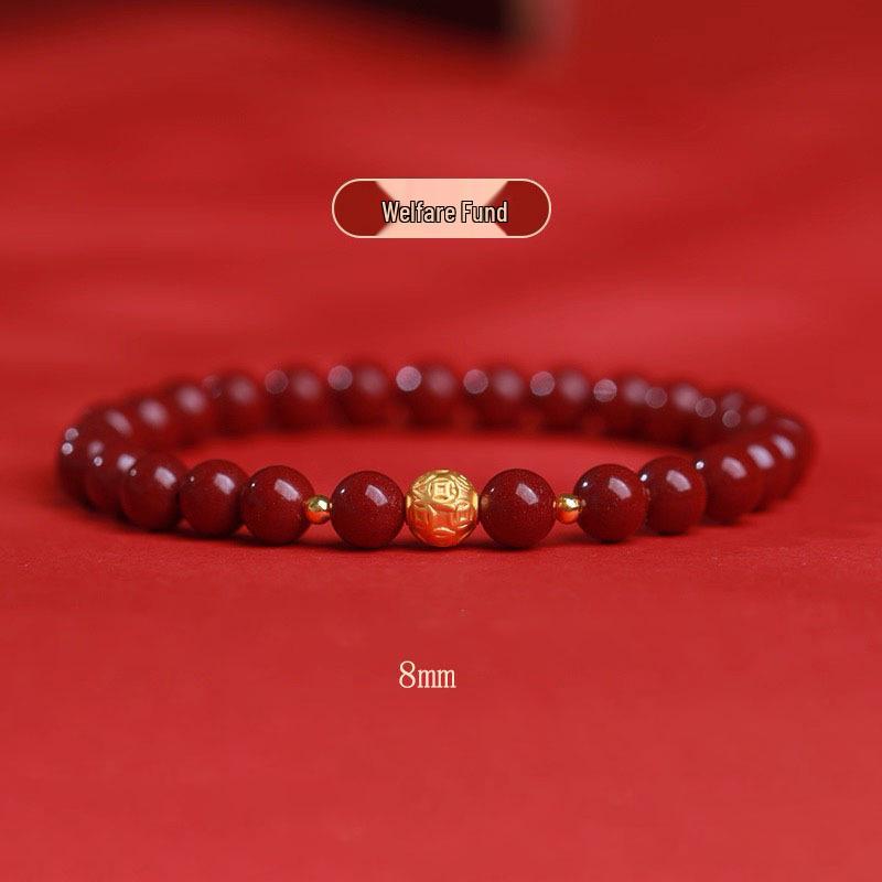 Rose Gold Zodiac Coin Bead Bracelet with Cinnabar and Emperor Sand for Women - Purple & Gold Sand Design