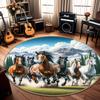 Running Horses Mountain Nature Scenery Round Area Rug Print Carpet Floor Mat Home Living Room Bedroom Indoor Home Decoration