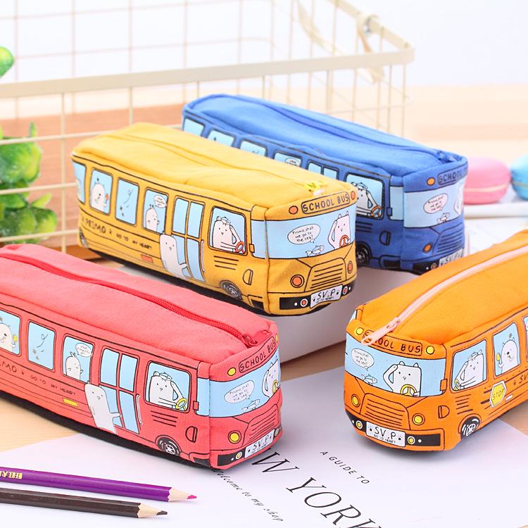 Korean Creative Cartoon Bus Pencil Case - Large Capacity for Students