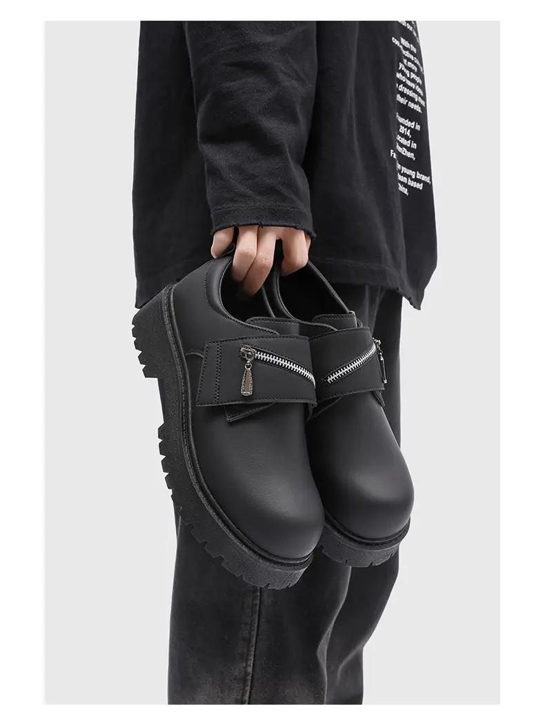 

Новые мужские матовые туфли дерби, британская рабочая одежда, повседневная обувь с отделкой молнией, с большим круглым носком, черная кожаная обувь для повседневной носки 42 чёрный