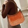 Johnature Retro Embossed Shoulder Bags Genuine Leather Women's Bag Versatile Cowhide Handmade Handbag