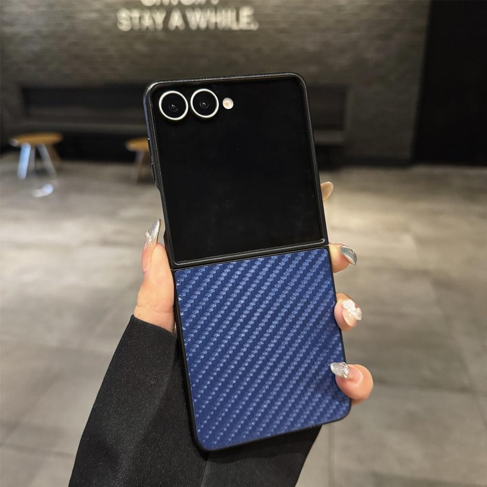 

Business Glossy Carbon Fiber Case For Samsung Z Flip ZFlip 7 6 5 4 ZFlip7 ZFlip6 ZFlip5 ZFlip4 Bright Armor Folding Phone Cover Galaxy Z Flip5 синій