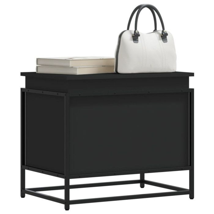 Boîte de rangement avec couvercle noir bois d ingénierie