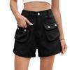 Ladies' Fashionable Sexy Solid Color Elastic Waist Workwear Casual Shorts