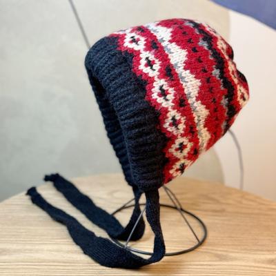 Fair Isle Style Knitted Hat for Women Winter Retro Balaclava Bag Hat Warm Ear Protection Woolen Hat Trendy