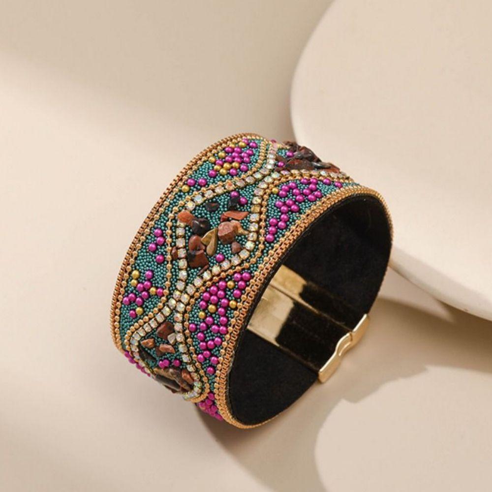 Bohemian Rhinestone Women's Bracelet Ethnic Style Handmade Female Bangle  Fashion Accessory