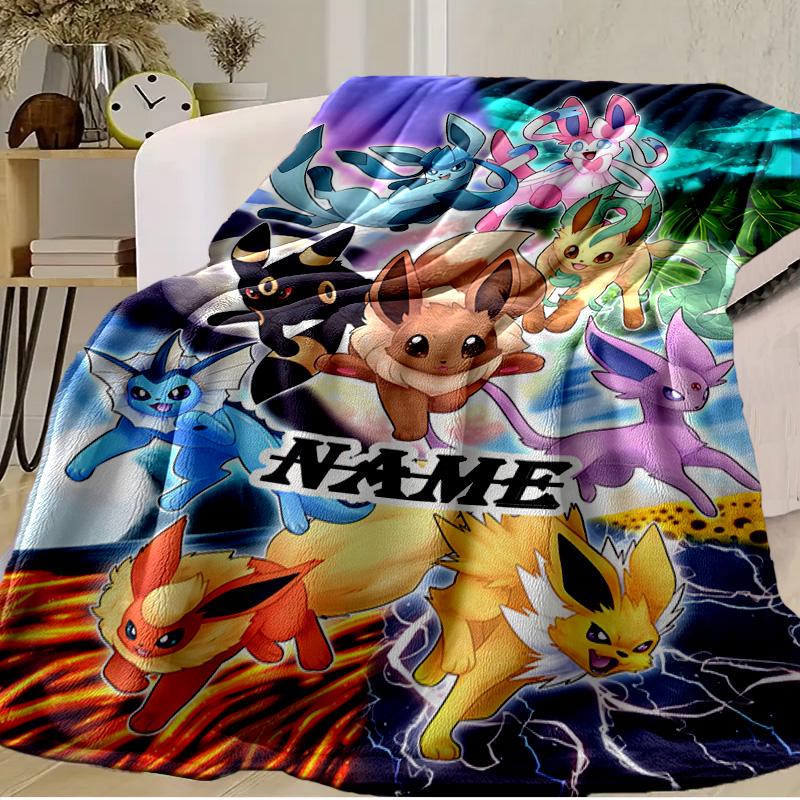 Custom Name Blanket Eeveelutions Moonlit Flannel blankets Patterns Throw Blanket All-Season Soft Gift for Couch, Bed, Camping Birthday gifts