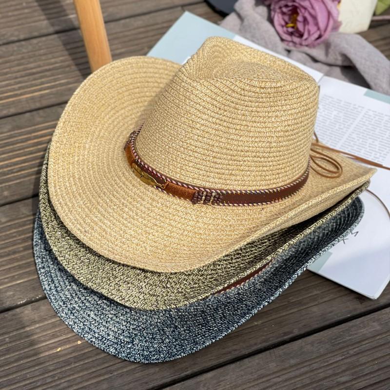 Cowboy Straw Hat Men's Spring and Summer Sun Hat Children's Fishing Sun Protection UV Shade Hat Shade Big Eaves