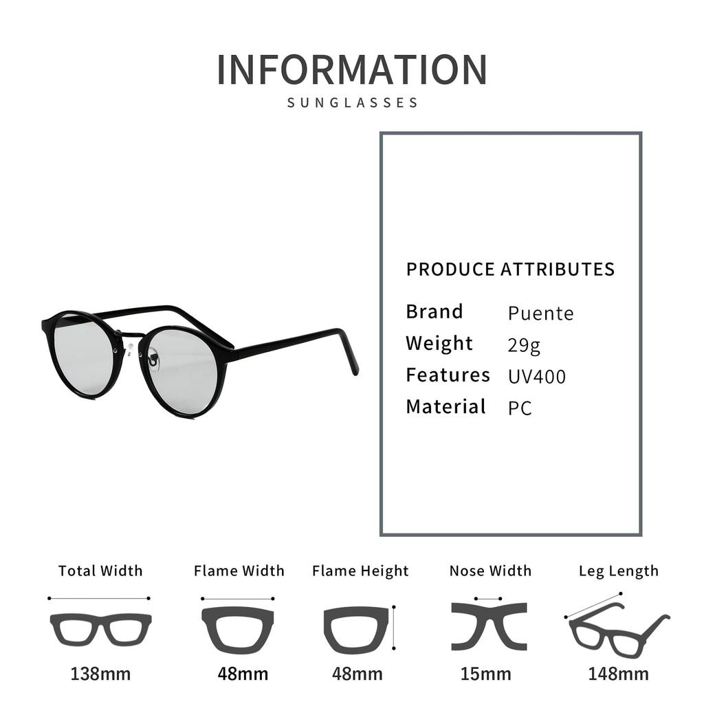 [Puente] Sunglasses for Men and Women - Stylish, Clear, Light Gray, BostonBoston Style, Driving Sunglasses, UV Protection (UV400)