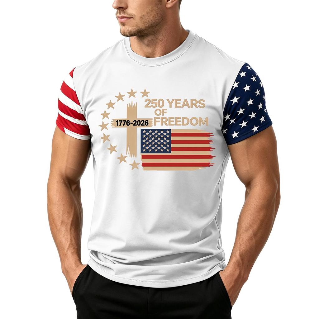 Men's Independence Day Flag Print Short Sleeve T-Shirt, Loose Casual Daily Summer Tops