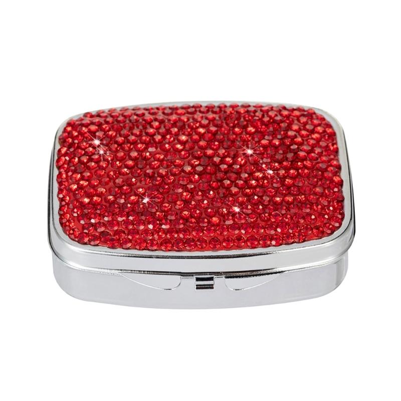 Portable Travel Pills Box with Crystal Diamonds Design 2 Compartment Medicine Container Pills Case for Vitamins and Pills