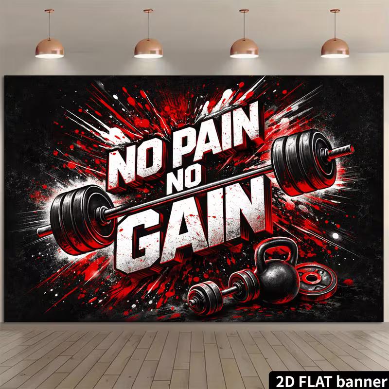 2D No Pain No Gain Fitness Backdrop Barbell Gym Photo Booth Background 47.2x31.5inch/120*80cm