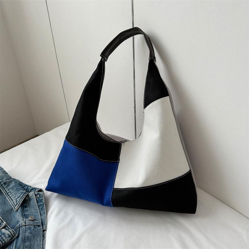 

Trendy Spring Color Block Tote Bag For Women Spacious Shoulder Handbag MultiColor Blue